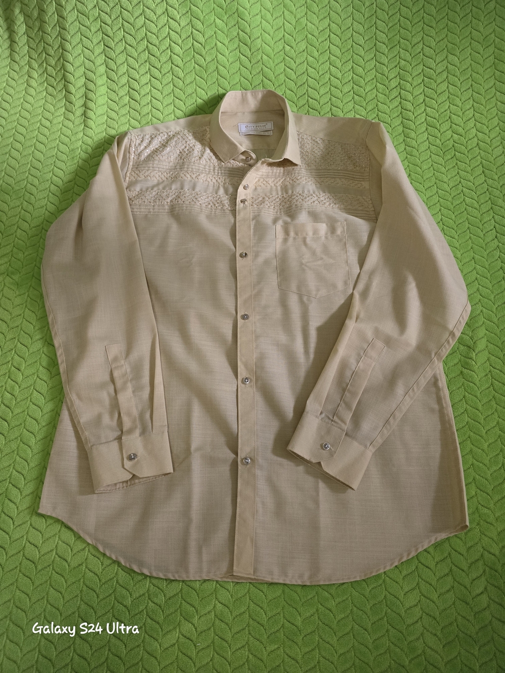 Men's Beige Embroidered Casual Button-Down Shirt - Unknown Brand